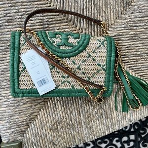 Tory Burch Fleming Soft Straw Wallet Crossbody.